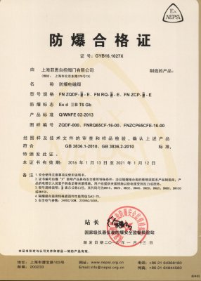 FNZQDF電磁閥 BT6防爆認證